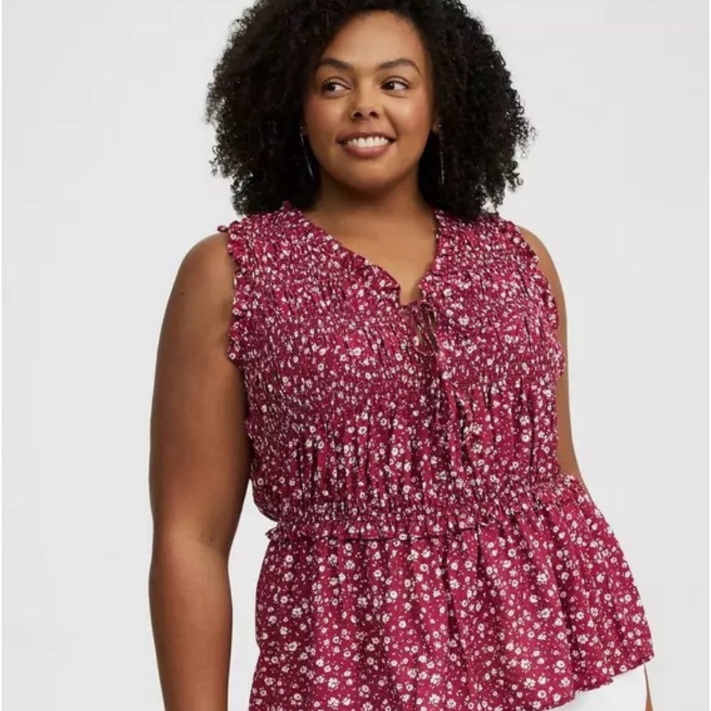 Torrid Red Floral Ruffle Blouse - Picture 2 of 7
